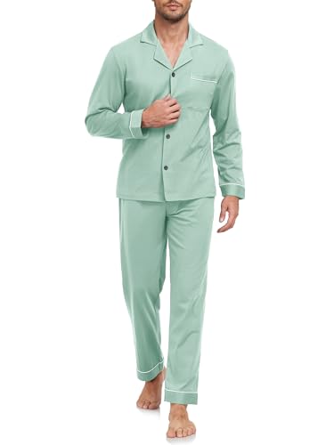 EA'S SECRET Men's 100% Cotton Pajamas Sets Long Sleeve Top and Pants Button Down Sleepwear Loungewear with Pockets S-XL