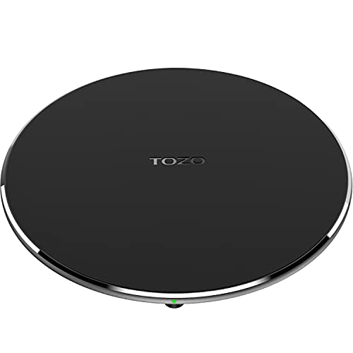 TOZO W3 Mini Wireless Charger Thinnest Fast Charging Pad with Aviation Aluminum Computer Numerical Control Technology Sleep-Friendly Matte Black (NO AC Adapter)