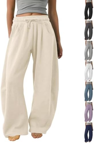 Wide Leg Sweatpants Women Baggy Cozy High Waisted Lounge Pants Casual Loose Drawstring Barrel Sweatpants