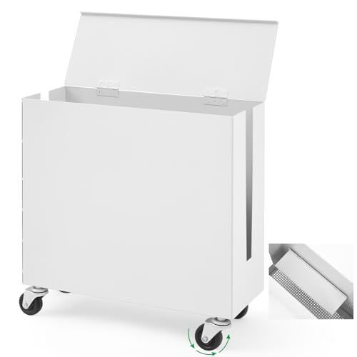 Briwooody Extra Large Metal Cable Management Box with Caster Wheels, White