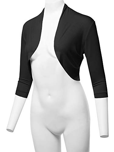 Ssoulm Women's 3/4 Sleeve Open Front Bolero Shrug Cardigan Black S #TOP4
