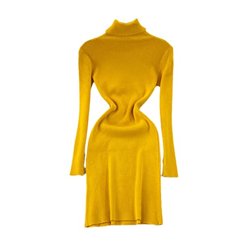 Robe crayon en tricot col roulé manches longues automne hiver jaune taille M 104 cm