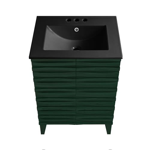 Image of Swiss Madison Cascade 24 inch Freestanding Bathroom Vanity in Green Oak with Black 3-Hole Centerset Sink Top