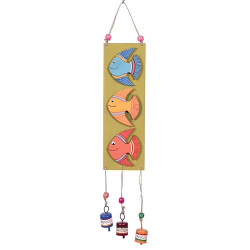 Image of Aakriti Art Creations Fishy Hues Windchime Multicolor | Handmade Modern Art Wooden & Metal Wind Chime | Matte Decorative Wind Chimes for Balcony, Garden, Living Room & Gifting