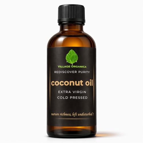 Village Organica Cold Pressed Extra Virgin Coconut Oil | Unrefined | Naturally Aromatic | Amber Glass Bottle | 100 ml