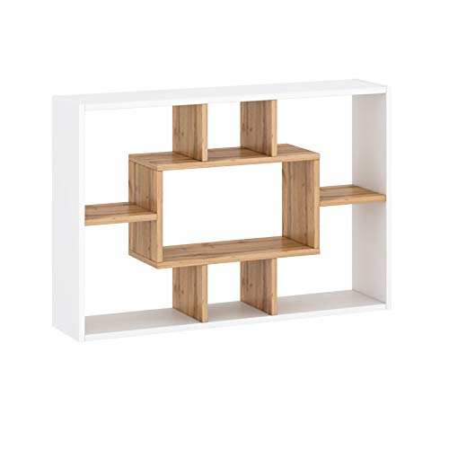 Étagère Murale bibliothèque de Salon à Livres avec Plusieurs Compartiments - Étagère de Rangement Horizontale/Verticale - À Suspendre au Mur ou sur Le Sol (60x90, Chêne Wotan Blanche) Cover