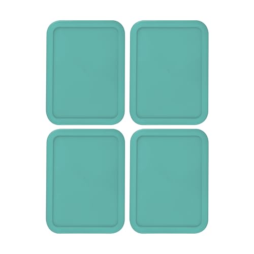 Replacement Lids for Pyrex 6-Cup Glass Food Storage Container Bowls, (8.75 x 6.75-Inch) Plastic Rectangle Lids Covers fits Pyrex 7211-PC, Airtight & Leakproof (4-Pack, Turquoise)