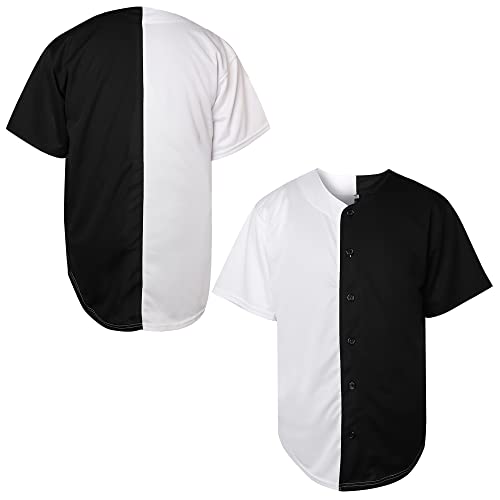 MESOSPERO Blank Baseball Jersey for Men, Button Down Plain Short Sleeve Hipster Hip Hop T Shirts White Black Red Yellow Orange Grey Blue(an White-Black,3X-Large)