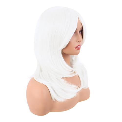 Image of MapofBeauty 20 Inch /50 cm Long Layered With Bangs Straight Synthetic fiber Shoulder Length Hair for Daily Use or Party Wig (White)