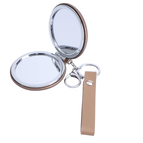 FOMIYES Portable Mini Makeup Mirror Keychain - Folding Double-Sided Metal Mirror for Purse, Pocket, Travel - Golden, 2.95 Inch