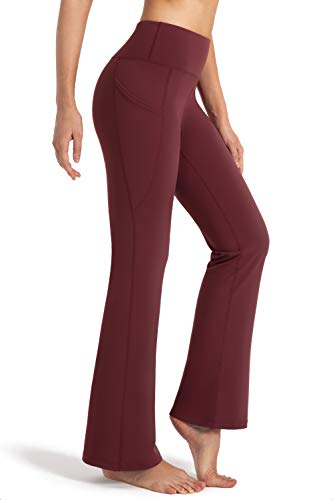 28"/30"/32"/34" Inseam Women's Bootcut Yoga Pants Long Bootleg High-Waisted Flare Pants With Pockets Dark Red-Flare-30-Xl #TOP1
