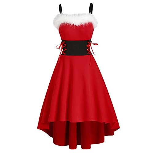 Kleider Damen Weihnachten Off-Shoulder Weihnachten Kleid Vintage Cocktailkleid Ärmellos Weihnachtskleid 1950er Retro Rockabilly Swing Kleid A Linie...