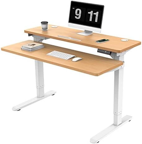 ERGOMORE Dual Motor Electric Standing Desk - 47 Inch Height Adjustable Desk with 2 Tiers, 4 Memory Presets, and USB Ports for Home and Office (Maple)