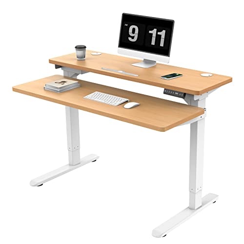 Ergomore Dual Motor Electric Standing Desk - 47 Inch Height Adjustable Desk With 2 Tiers, 4 Memory Presets, And Usb Ports For Home And Office (Maple) #TOP24