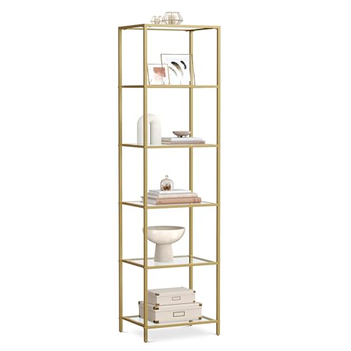 VASAGLE Étagère en Verre à 6 Niveaux, Bibliothèque, Étagère de Rangement, Verre Trempé, Facile à Monter, pour Salle de Bain, Salon, Chambre, Bureau,...