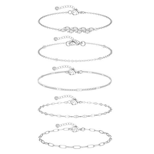 Image of FUNRUN JEWELRY Gold Ankle Bracelets,14 k Gold Plated Waterproof Stainless Steel Cuban Link Chain Ankle Set Paperclip Figaro Layered Anklets Bracelets for Women Dainty Summer Beach Jewelry 5Pcs