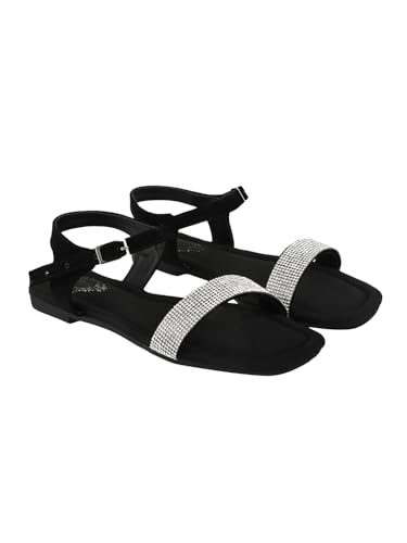 Shoetopia Embellished Rhinestones Strap Black Flat Sandals For Women & Girls /UK8-EU41 (B0CKW7YPG5) Amazon Price History, Amazon Price Tracker