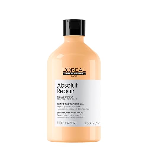 L'Oréal Professionnel Absolut Repair, Shampoo Profissional com Proteína de Trigo e Ômega 9, Ação Reparadora para Cabelos Secos e Danificados, 750ml L'Oréal Professionnel Absolut Repair, Shampoo Profissional com Proteína de Trigo e Ômega 9, Ação Reparadora para Cabelos Secos e Danificados, 750ml