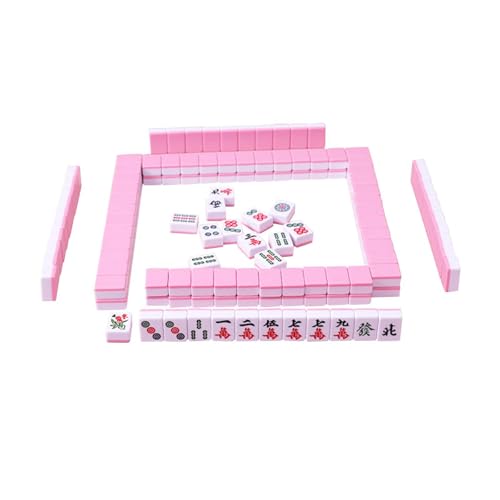 Mini Mah Jong portátil rosa de 144 fichas para ahorrar espacio en casa