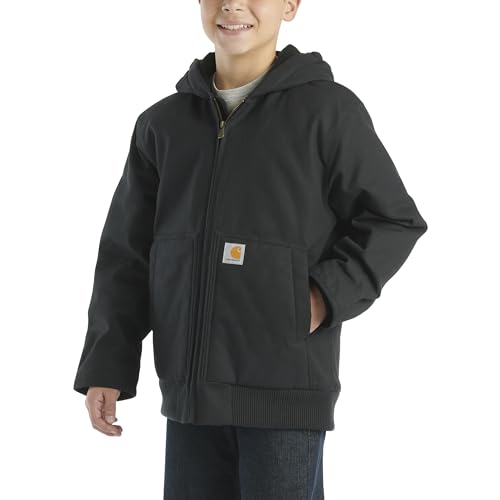Image of Carhartt Boys' Flannel-Lined Hooded Canvas Insulated Zip-Up Jacket