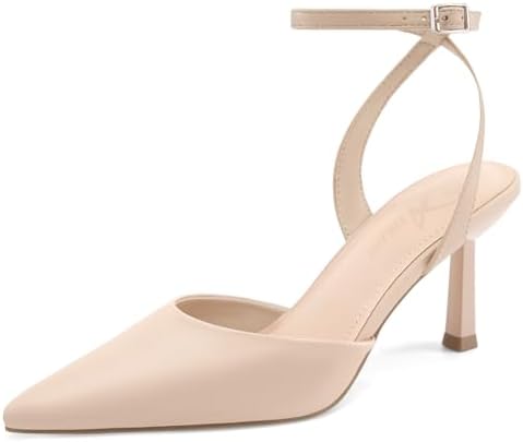 Athlefit Women's Closed Pointed Toe 3 Inch High Heels Ankle Strap...
