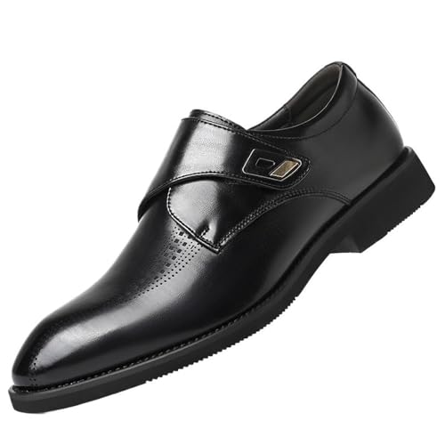 Men's Formal Dress Shoes Leather Oxford Brogue Wingtip Slip On Pointed Toe Wedding Business Shoes(6.5) Black