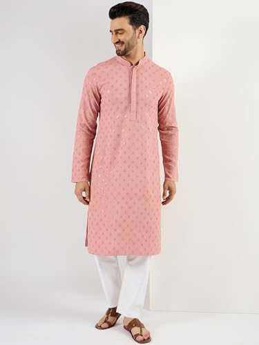 Image of Men's Solid Embroidered Long Straight Kurta | Men's Kurta | Embroidered Chikankari Kurta for Men | Straight Fit Kurta for Men