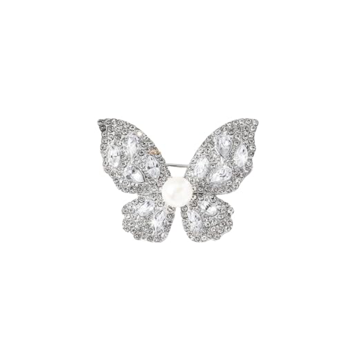 Image of Butterfly Crystal Rhinestone Brooch Pin for Women Colorful Glitter Pearl Bead Lapel Pins Hats Clothes Dress Accessories Jewelry