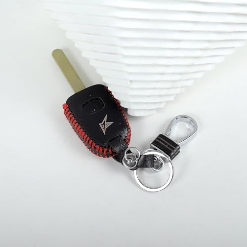 Image of Leather Car Key Cover with Key Chain for Honda City I-Vtech, I-Dtech (Black)
