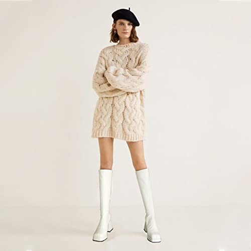 STALOV Platform Gogo Boots for women Knee High Square Toe Tall Boots Block Chunky Heel Stretchy Leather Long Boots3