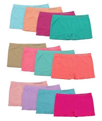 Channo Boxers Fille Shorty Culotte sans Couture en Microfibre Ultra-Douce, Lot Multicolore de 12