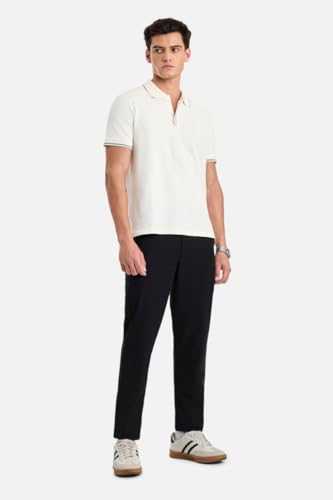 Image of SNITCH Men Trousers Casual Wear | Regular Fit Mid Rise Straight Leg Solid Pattern | Durable Polyester & Plain Weave Fabric for Daily Use & Office Outings
