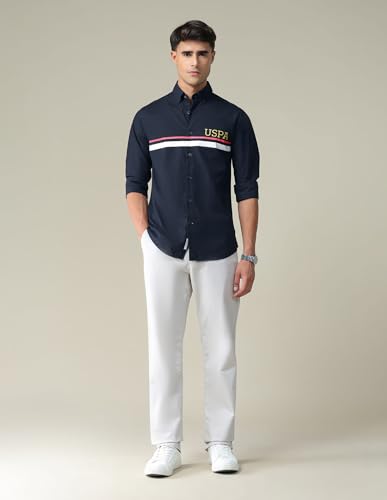 Image of U.S. POLO ASSN. Striped Regular Fit Cotton Shirts for Men - Full Sleeve Mens Casual Shirts