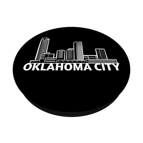 Oklahoma City USA City Skyline Silhouette Outline Sketch PopSockets Swappable PopGrip, Black - Image 2