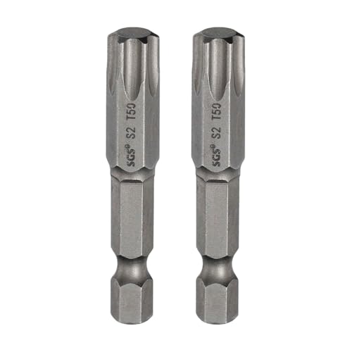 HARFINGTON 2pcs T50 Torx Head Screwdriver Bit 1/4 Hex Shank 2 (50mm) Long Magnetic No Hole Tip Tamper Proof 6 Point Star Screw Driver Drill Bits S2 Steel Industrial Power Screwdrivers
