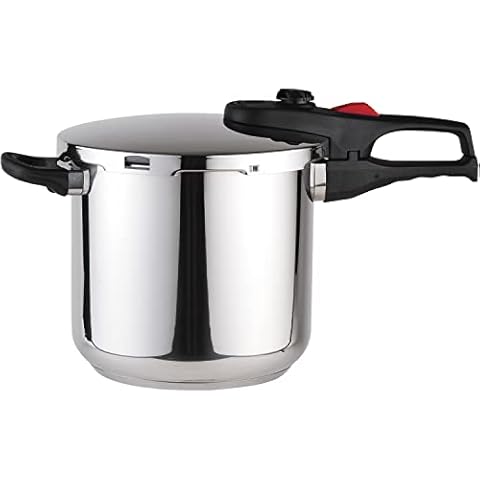 Magefesa® Practika Plus Super Fast pressure cooker, 8 Quart, 18/10 stainless steel, suitable induction, excellent heat distribution, 5-layer encapsulated heat diffuser bottom, 5 safety systems Cover