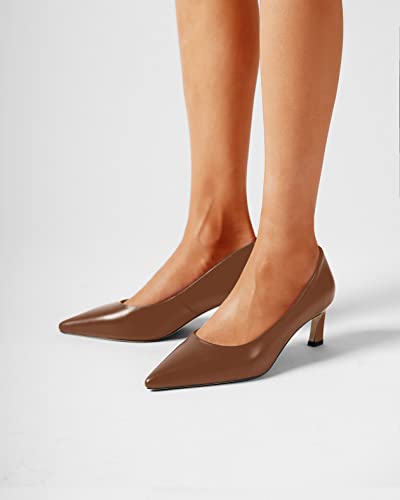 FOGEENA Womens Formal Office Comfortable Matte Leather Slip On Pointed Toe Kitten Low Heel Pumps Dressy Shoes 2 Inch2