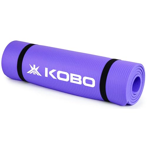 Image of Kobo NBR Multi-use Thick Non-Slip and Anti-Tear Exercise Athletica Yoga Mat with Carrying Strap for Hot Yoga and The Gym, Home Workout, Pilates, Physio, and Camping for Men & Women