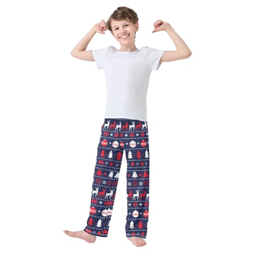 Winter Reindeer Ball Boys Long Pants Soft Trousers Elastic Waist Kids Lounge Bottoms with Pockets S-XL2