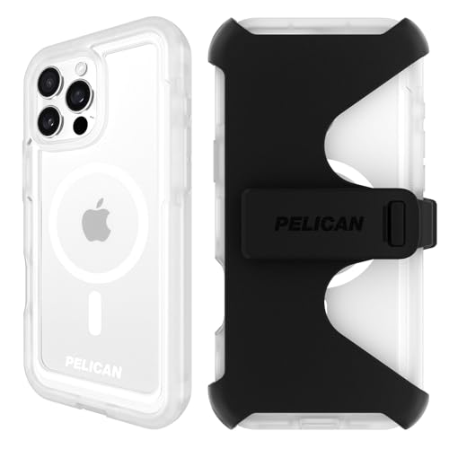Image of Pelican Voyager iPhone 16 Pro Max Case - Rugged MagSafe Phone Case - Clear | Magnetic Phone Case w /18ft Military Grade Drop Protection - Phone Cover w / Belt Clip Holster Kickstand for iPhone 16 Pro Max