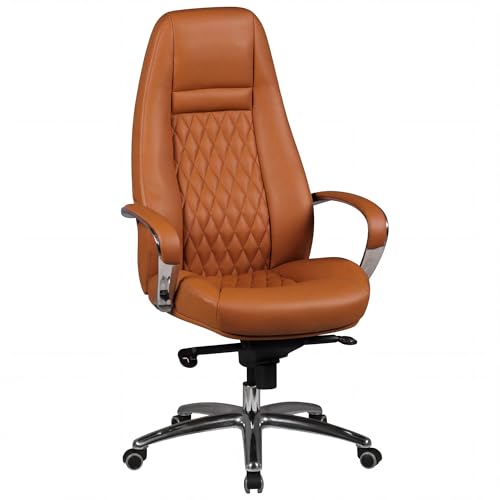 FineBuy Austin Bürostuhl Caramel Echtleder Schreibtischstuhl ergonomisch Chefsessel edel Drehstuhl höhenverstellbar