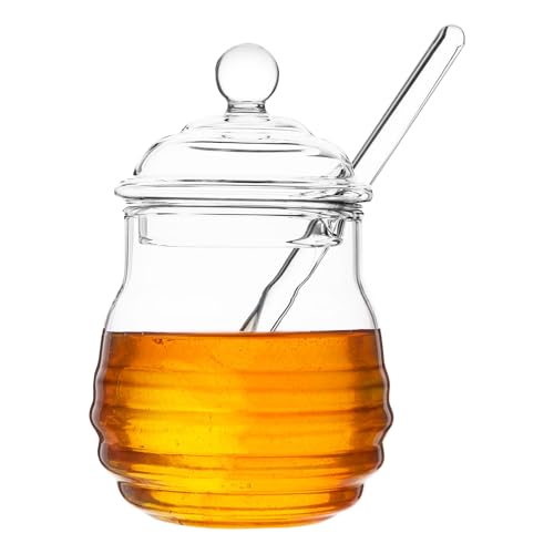 Honigglas mit Löffel und Deckel - Glas Honigtopf mit Honigbehälter , Honigvorratsglas mit Honiglöffel, Transparentes Honiggläser Zum Servieren von...