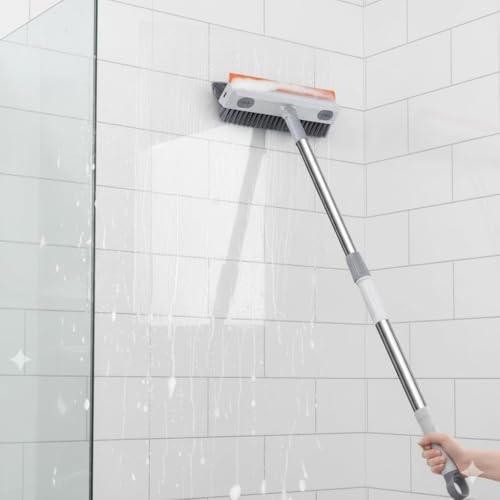 Image of 3 in 1 Bathroom Cleaning Brush with Wiper Long Handle 180 Rotate Toilet Brush, Tiles Cleaning, Floor Scrub for Kitchen and Bathroom Accessories [Orange 3 in 1]