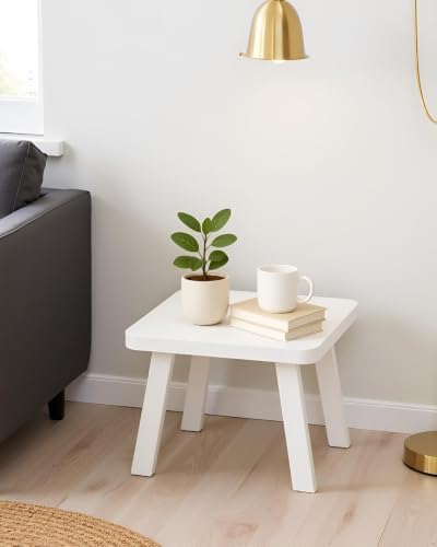 Image of SBF Furniture Mini Flower Side Table, 30 cm, Matte Finish, Modern Minimalist Design, 3 Angled Legs (4P White Stool)