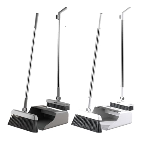 Juego de escoba y recogedor, kit de herramientas de barrido de 3 piezas con dispositivo de plumero, fácil limpieza de suelo para casa, espacios interiores y exteriores, diseño de mango largo para un