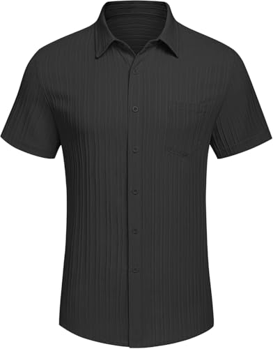 Image of Zombom Men's Casual Button Down Shirts Short Sleeve Poly Cotton Shirt Fashion Textured Beach Summer Shirts| Men Stylish Shirt | Men Fancy
