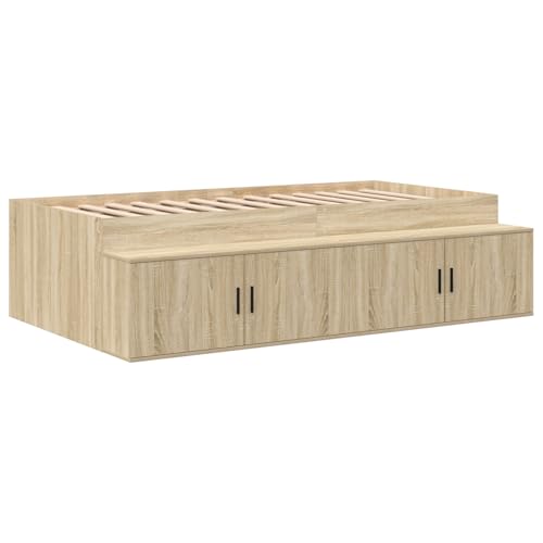 vidaXL Stauraum Bettgestell Sonoma Eiche 90X200 cm | Solides Holz Zeitgenössisches Design Geräumige Fächer Geeignet vidaXL Stauraum Bettgestell Sonoma Eiche 90X200 cm | Solides Holz Zeitgenössisches Design Geräumige Fächer Geeignet