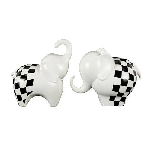 Escultura decorativa elefante cerámica blanco set 2 miniatura 7