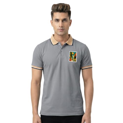 Image of Men's Regular Fit Solid Half Sleeve Casual Tipping Collar Polo T-Shirt