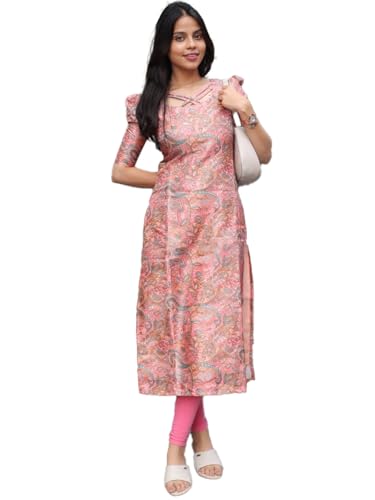 Image of Sun Fashion And Lifestyle Women's Chanderi Stitched Printed Regular Fit Straight Long Kurta for Women